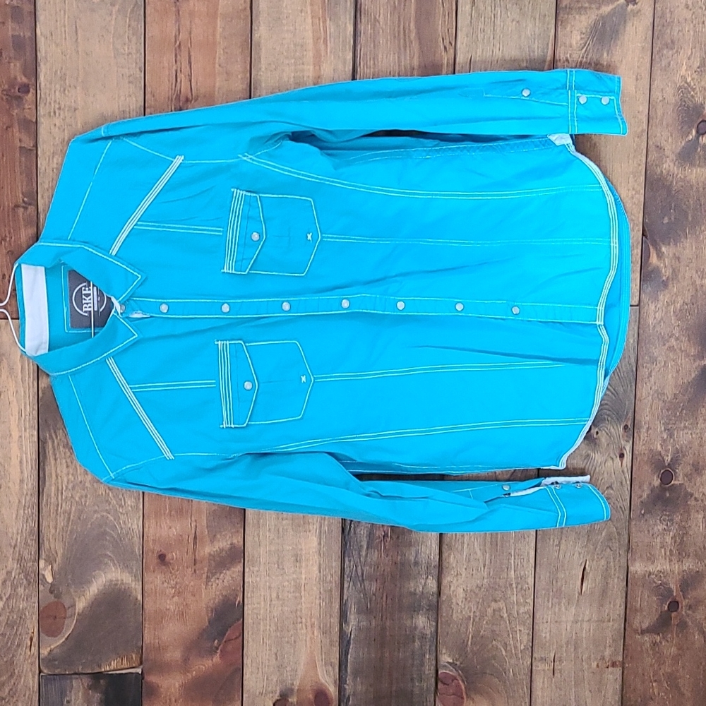 BKE Turquoise Pearl Button Down